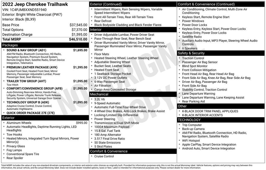 2022 Jeep Cherokee Trailhawk 4x4