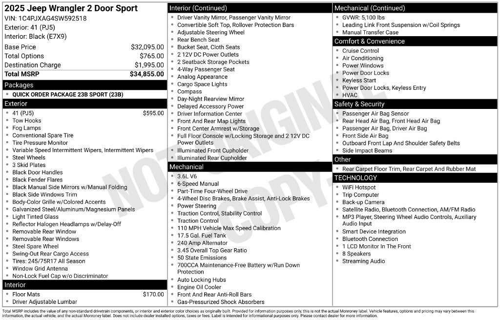 2025 Jeep Wrangler 2-Door Sport 4x4