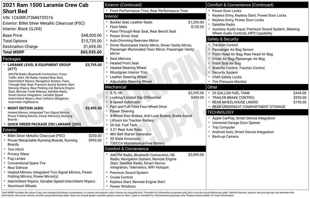 2021 RAM 1500 Laramie Crew Cab 4x4 5'7' Box