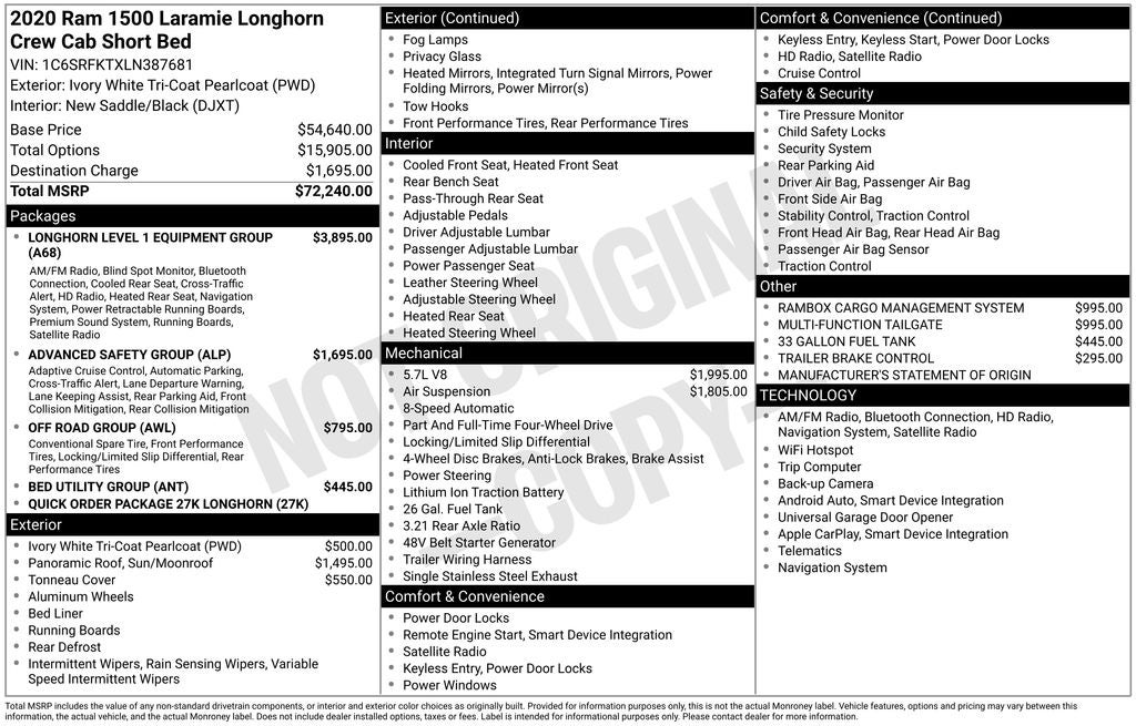 2020 RAM 1500 Laramie Longhorn Crew Cab 4x4 5'7' Box