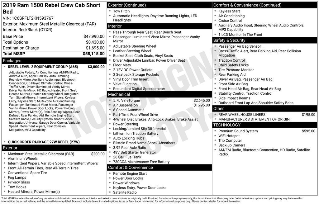 2019 RAM 1500 Rebel Crew Cab 4x4 5'7' Box