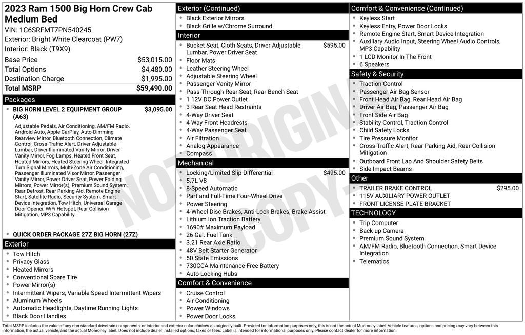 2023 RAM 1500 Big Horn Crew Cab 4x4 6'4' Box