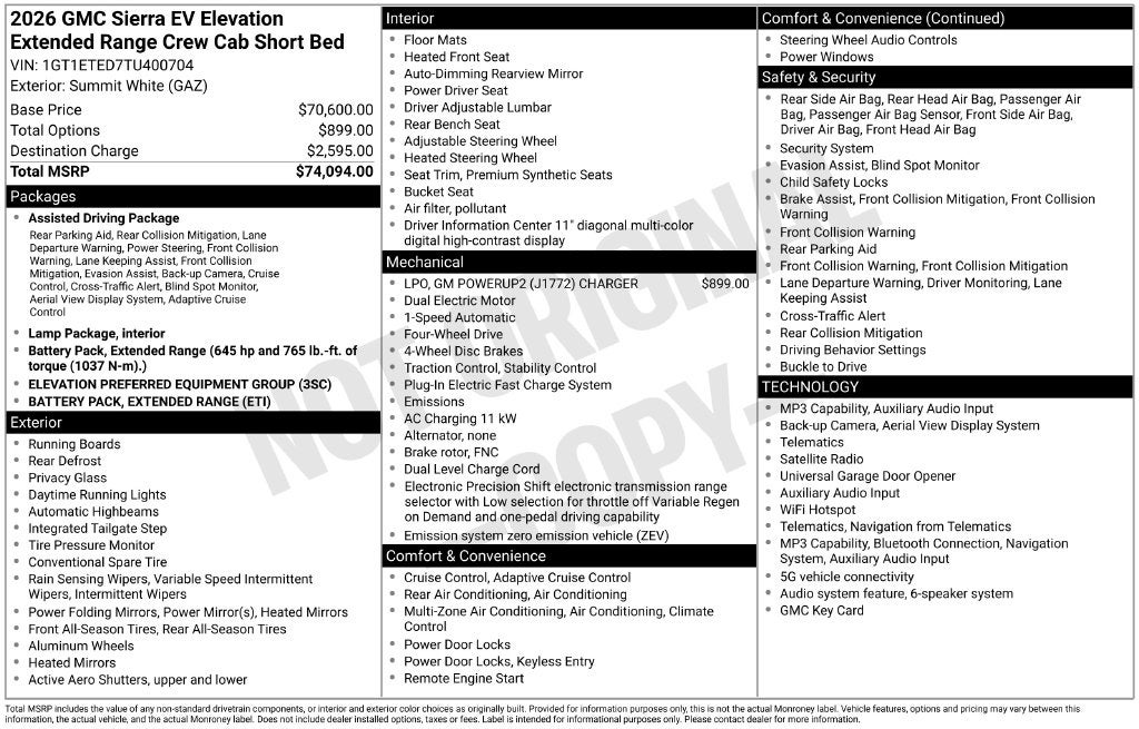 2026 GMC Sierra EV Extended Range Elevation