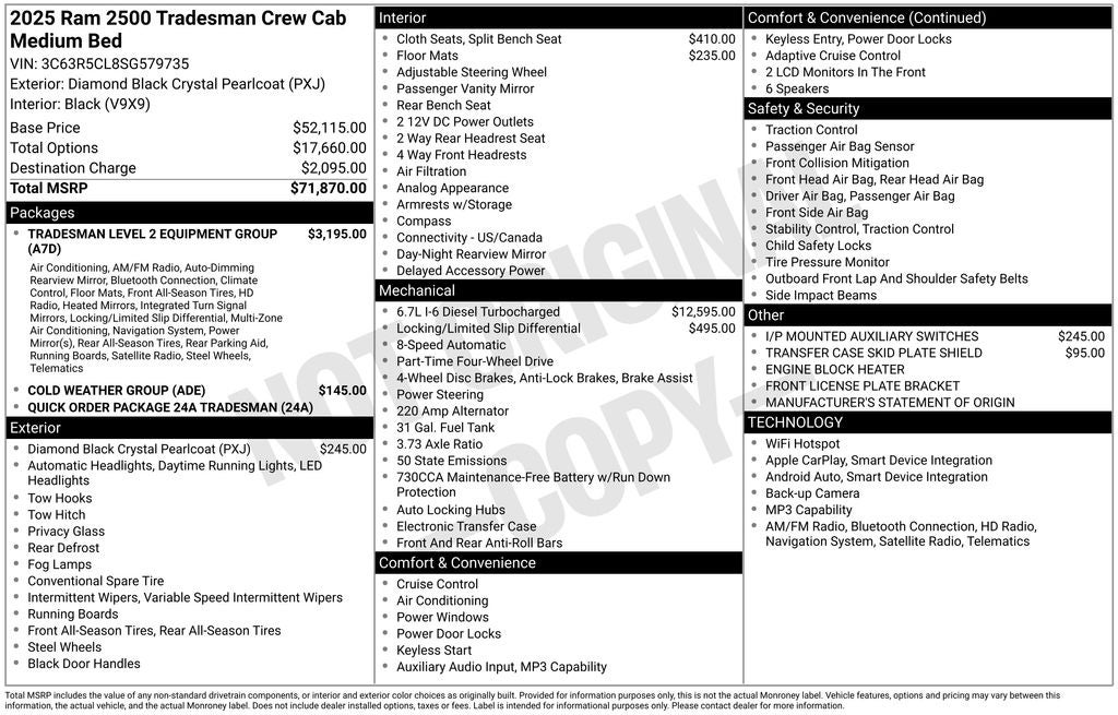 2025 RAM 2500 Tradesman Crew Cab 4x4 6'4' Box