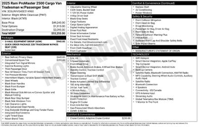 2025 RAM ProMaster 2500 Cargo Van Tradesman Low Roof 136' WB w/Pass Seat