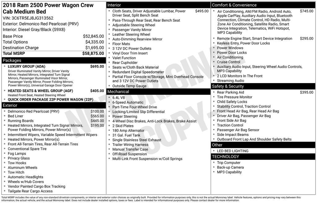 2018 RAM 2500 Power Wagon Crew Cab 4x4 6'4' Box